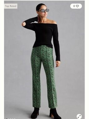 Anthropologie Green Patterned Straight-Leg Pants
